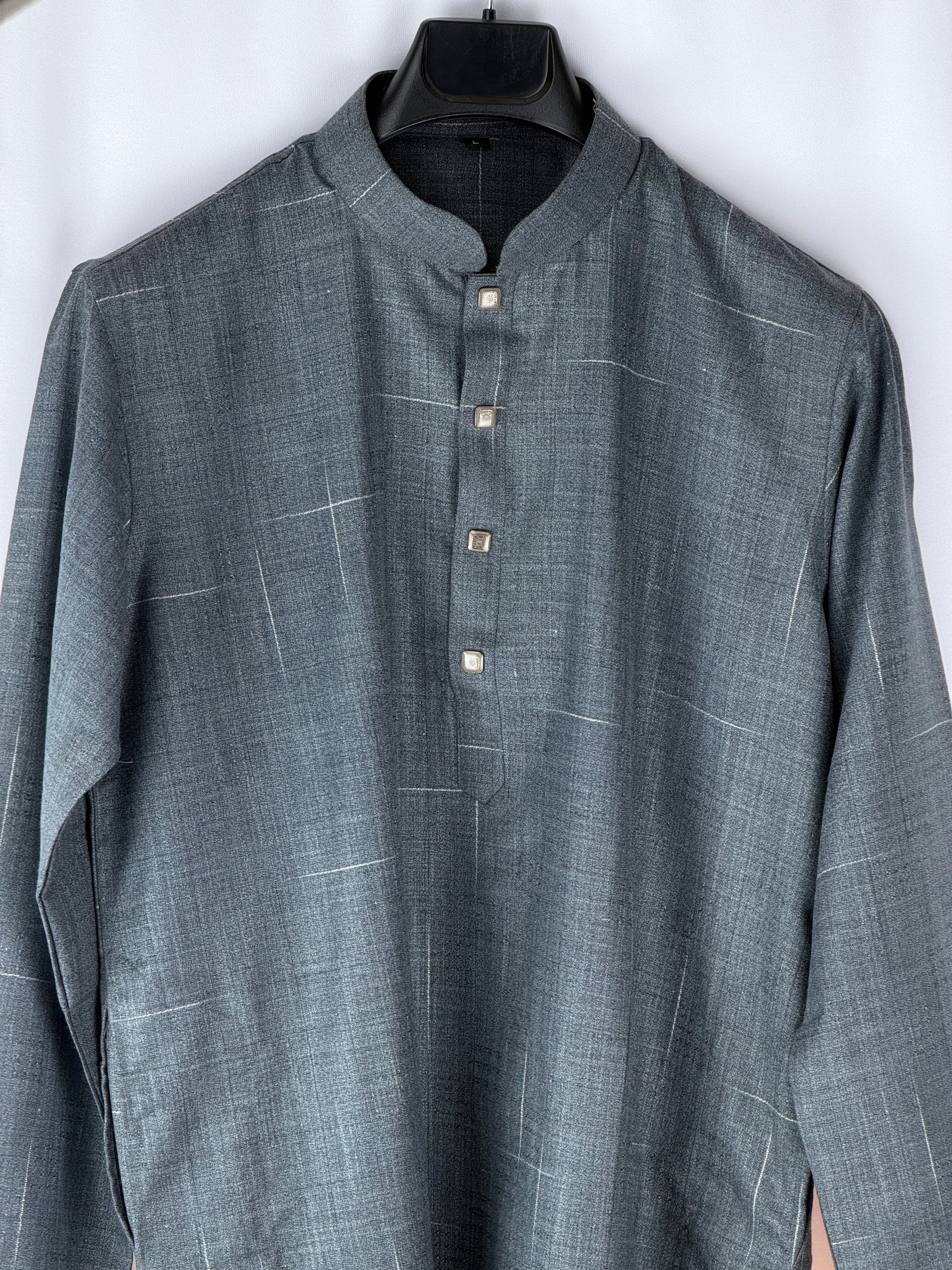 Charcoal Grey Checkered Panjabi
